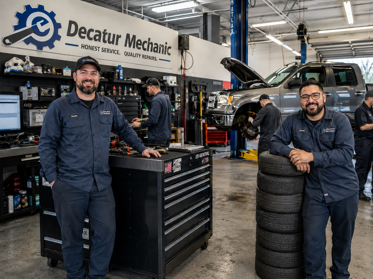 Work area and team at Decatur Mechanic
